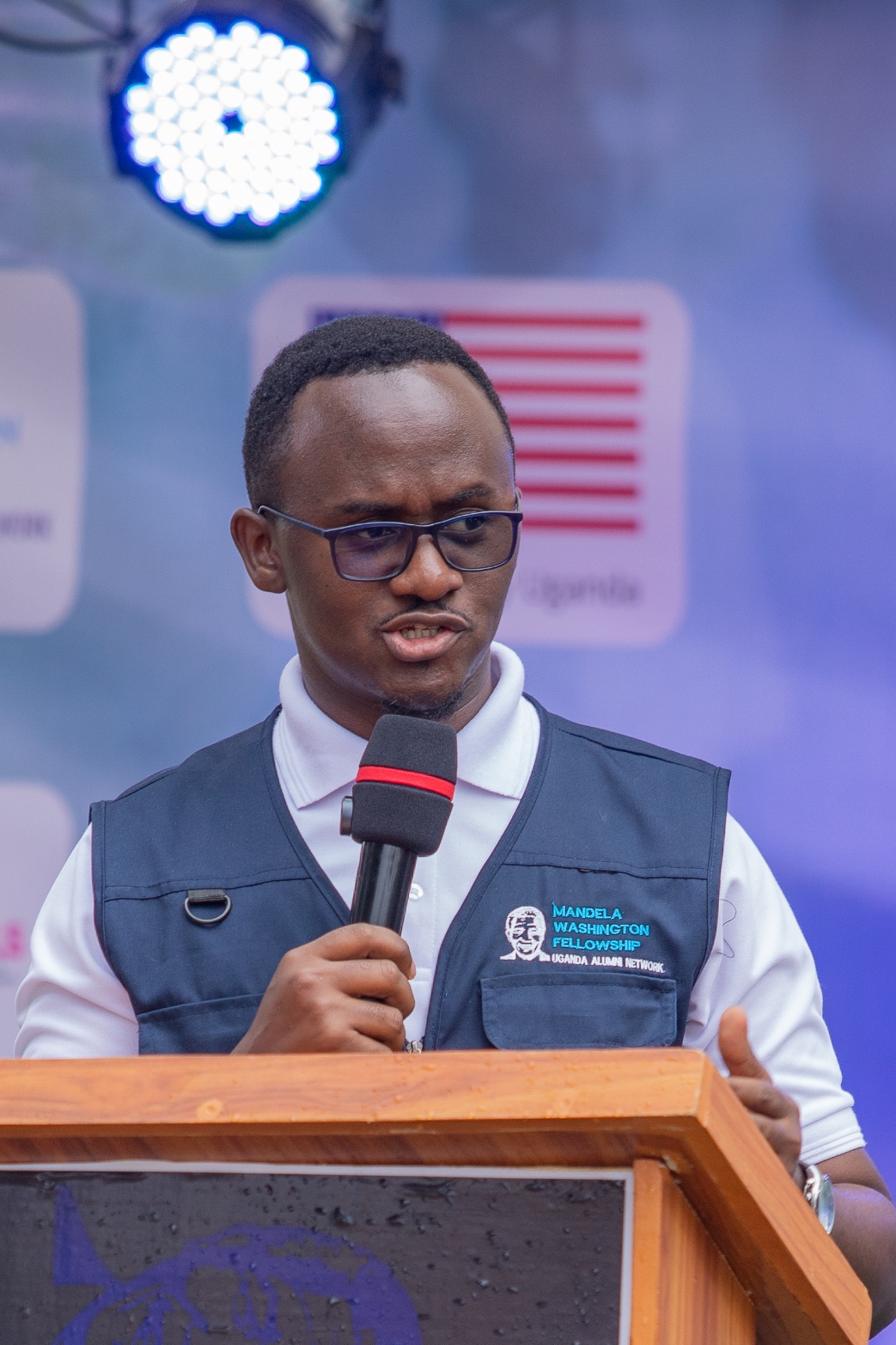 Mr. Bugingo Don Patrick, President of the Mandela Washington Fellowship Alumni Network Uganda, delivering his remarks.